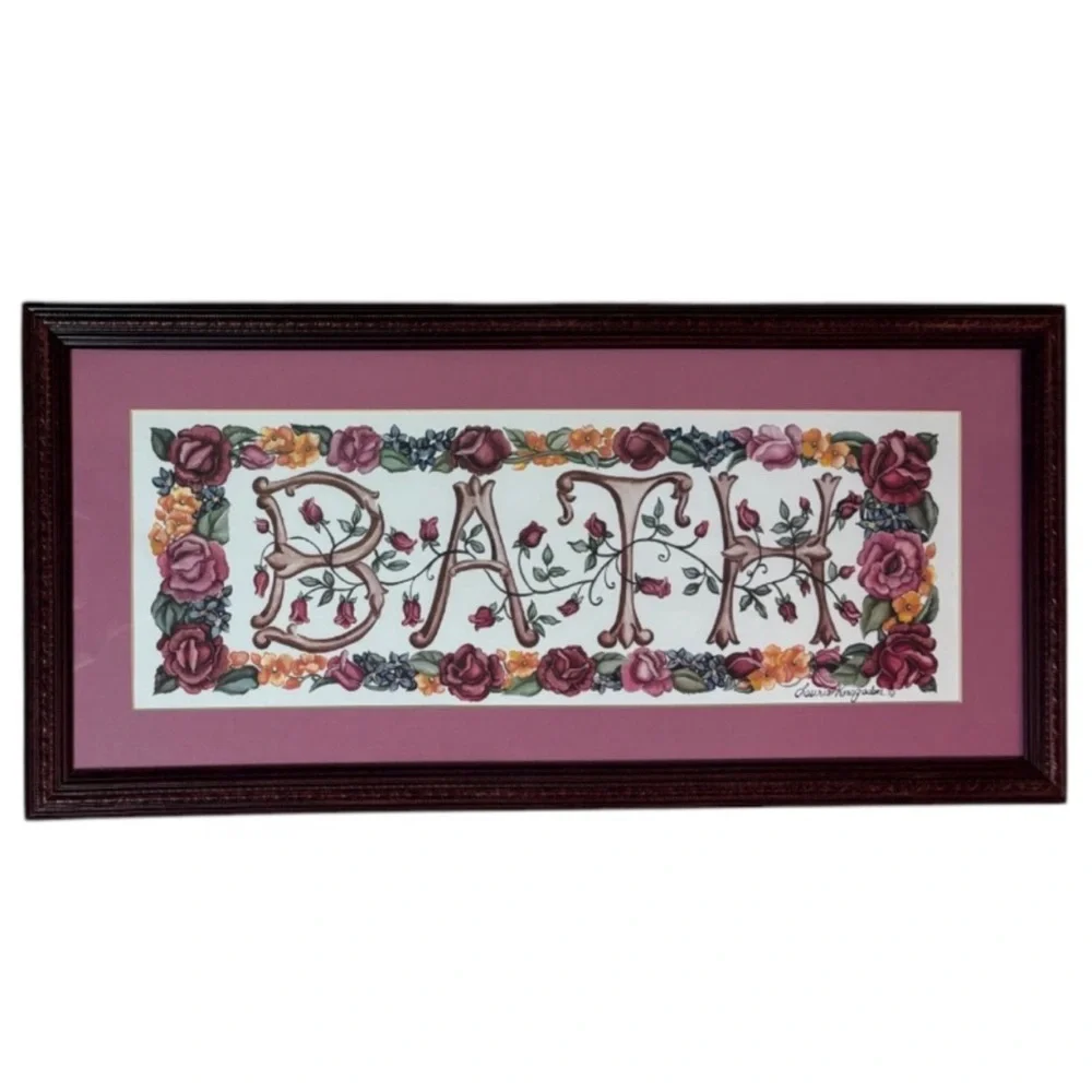 Vintage Picture Frame Bath Hand Painted Signed Art Wood Luxury Bathroom Wall Art